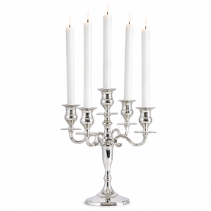 Luxury Polished <b>Silver</b> 5-Arms Candelabra Holder Vintage Metal <b>Candlestick</b> Stand for Christmas Party Home Dining Table Decor - Product Image 1