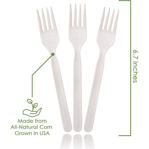 Forchette Monouso 100% Compostabili ed Ecologiche, 140 Pezzi Grandi (7 Pollici) Alternativa Durevole e Resistente al Calore alla Plastica - Product Image 1
