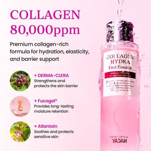 Tonique facial YADAH Collagen Hydra First Essence 150 mL, hydratant, nourrissant, améliorant l'élasticité de la peau, pour les soins quotidiens de la peau - Product Image 4