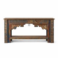 Table console de salon de haute qualité, luxueuse, artisanale, en bois massif, multicolore, moderne, tribale, écologique, avec tiroir, bon prix