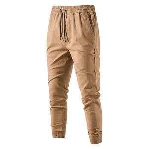 Pantalon décontracté 100 % coton pour homme, couleur unie, fermeture éclair, taille mi-haute élastique, cargo, anti-plis, streetwear automne, joggers mi-lourds - Product Image 1