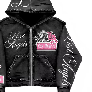 Sudadera con Capucha Personalizada de Alta Gama, Mezcla de Poliéster/Algodón, Estilo Urbano Y2K, Retro, con Serigrafía y Pedrería, Unisex, para Invierno - Product Image 3