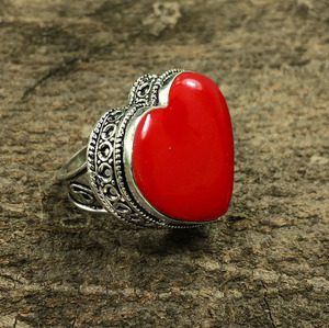 Red Coral Heart Cut Gemstone <b>Ring</b> <b>925</b> Sterling <b>Silver</b> <b>Ring</b> for Women Wedding & Party Gift - Product Image 1