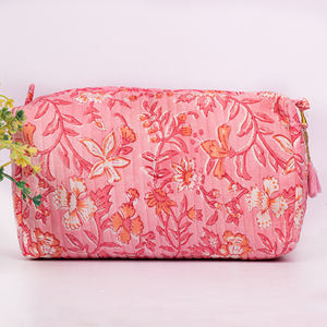 Sac de maquillage multifonctionnel à imprimé floral en coton, écologique, lavable, grande capacité, organiseur de cosmétiques de voyage - Product Image 3