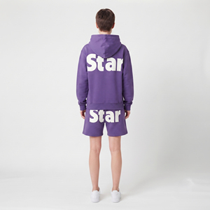 Conjunto de Sudadera con Capucha y Pantalones Cortos de Forro Polar para Hombre, Conjunto de Sudadera con Capucha y Pantalones Cortos de Algodón 100% con Hombros Caídos y Cintura Elástica con Cierre Frontal para Mujer - Product Image 2