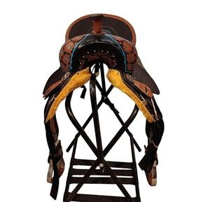 Selle en cuir Western floral turquoise au meilleur prix pour l'équitation et les courses de barils pour les chevaux de style occidental - Product Image 3