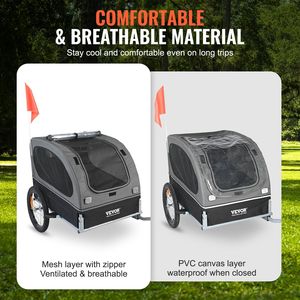 Remorque de vélo pour chien de 88 Lbs Cadre pliable facile Roues à dégagement rapide Coupleur de vélo universel Réflecteurs Drapeau Noir/Gris Transporteur pour animaux de compagnie - Product Image 4
