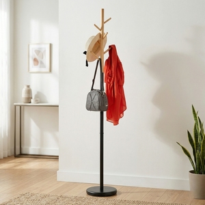 Modern Freestanding Wooden Coat <b>Rack</b> With 6 Hooks Scandinavian Design Stable Base For Entryway Home Furniture - Product Image 5