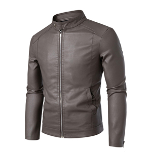 Stand Collar Mens Leather Fashion <b>Jacket</b> Regular Fit Sheepskin Coat Casual Basic Style Soft Breathable Daily Wear Apparel - Product Image 3