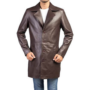 Manteau en cuir d'agneau véritable pour homme, col rabattu, fait main, anti-rides, rembourré de duvet de canard - Product Image 1