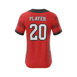 Camiseta Deportiva Roja de Béisbol para Hombre, Manga Corta, Cuello Redondo, 2 Botones Delanteros, Bloques de Color, Antibacteriana, Estampado Sublimado - Product Image 4