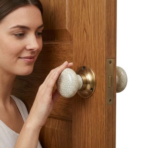 Ceramic Round Cabinet Knobs with Bronze Base Modern Design for Home Office Furniture Handles Multi-Room Use - Product Image 1