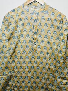 Kurta Corta de Manga Larga Dorada de Primera Calidad 100% Algodón para Hombre | Estampado Floral a Mano, Estilo Étnico Elegante |   Transpirable - Product Image 4