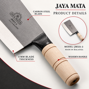 Couteau de boucher de style japonais JAYA MATA, 7 pouces, en acier au carbone, forgé à la main, finition satinée, manche en bois, pour droitier, pour la viande - Product Image 3
