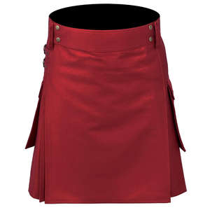 Kilt utilitaire écossais rouge moderne pour hommes avec chaînes chromées Quincaillerie Vêtements écossais avec deux poches latérales Fournisseur de kilt - Product Image 1