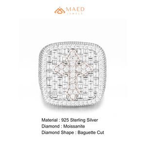 Anillo de Moissanita para Hombre, Estilo Hip Hop, Cruz con Halo de Baguette, Plata de Ley, Joyería de Lujo, Regalo - Product Image 6