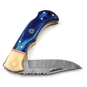 Cuchillos Plegables Premium con Hoja de Acero con Patrón de Damasco, Mango Curvo Ergonómico, Herramienta de Bolsillo Hecha a Mano para Caza, Camping y Senderismo - Product Image 3