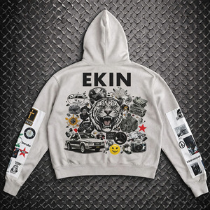 Custom XXXL 400 Gsm Cotton <b>Fleece</b> Breathable Digital print, Unisex Patch Embroidery Regular Fit Zip Hoodie - Product Image 2