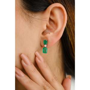 18K Gold Platinum Plated Star Hoop Earrings with Natural Diamond for Mom-Wedding Occasion - Product Image 4