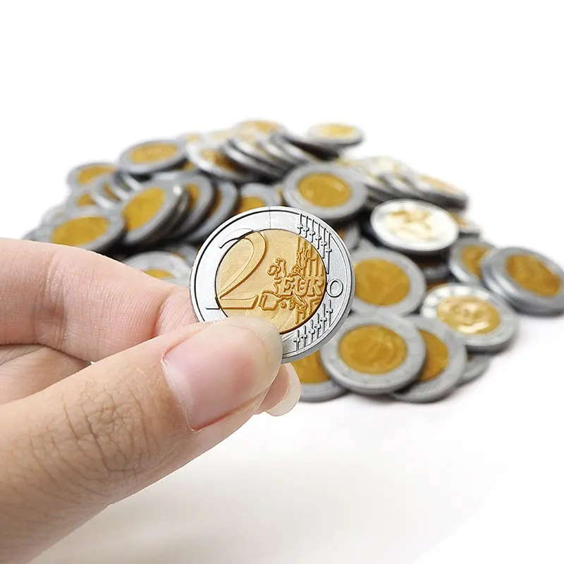 Moneda de dos dólares de dos piezas de euro/monedas de oro de plástico/contador de monedas de euro