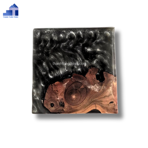 Wooden <b>Epoxy</b> <b>Resin</b> Coaster Set 2 Pieces Natural Wood Grain <b>Black</b> <b>Resin</b> Inlay Hand Wash Only Food Safe - Product Image 2