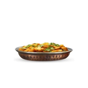 Copper Round Serving Tray with Hammered Texture Durable Antique Finish for Kitchen Use - Product Image 2