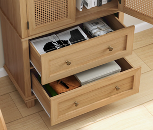 ตู้ไม้มะม่วงทรงสูงพร้อมบานประตูคู่และลิ้นชัก สีน้ำตาลสวยหรู พื้นที่จัดเก็บกว้างขวาง เหมาะสำหรับตกแต่งห้องนั่งเล่นและห้องนอน - Product Image 5