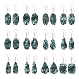Boucles d'oreilles pendantes élégantes en argent plaqué, avec pierres précieuses de séraphinite, style indien antique, vente en gros - Product Image 1