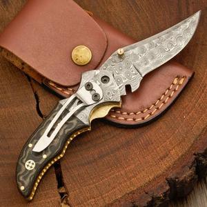 Cuchillo EDC para Deportes al Aire Libre con Mango de Madera, Hoja de Acero de Damasco con Punta Clip y Perilla para el Pulgar, 7 Pulgadas, Garantía de 3 Años - Product Image 3