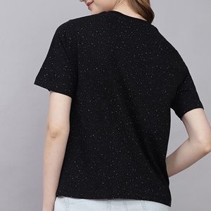 Print Black Cotton High Quality T-Shirt Crew Neck Short Sleeve Casual Women's <b>Top</b> Character Design Front Logo - Product Image 2