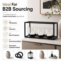 Candelabro Moderno de Metal Negro y Vidrio con 3 Luces y Copas Cilíndricas Transparentes para Decoración de Mesa, Hogar y Bodas