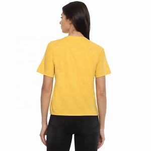 O cou couleur rouge décontracté vêtements d'été t-shirts/femmes t-shirts uni demi-manches col rond été chanvre t-shirt femmes - Product Image 2