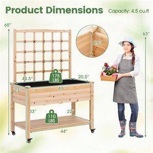 Fioriera mobile in legno di abete da 47 pollici con traliccio e ruote, letto rialzato per piante rampicanti, recinzione da giardino, cancelli a traliccio - Product Image 6