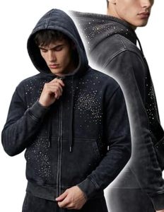 Sweat à capuche zippé noir pour homme de haute qualité avec strass, coupe droite, décontracté, pour l'automne, imprimé pailleté, en molleton bouclette, OEM - Product Image 2