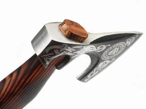Hacha Vikinga Decorativa con Mango de Madera y Hoja de Acero al Carbono, Envoltura de Cuero, para Exteriores, Camping, Bricolaje, 3 3/8 lb - Product Image 4