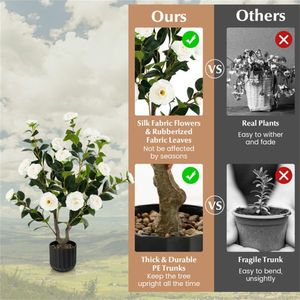 2 Pezzi Albero di Camelia Artificiale da 38 Pollici, Fiore Finto in Plastica, Vaso in Cemento Bianco, per Matrimoni, Natale, Capodanno, Compleanno - Product Image 6