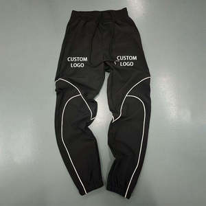 Pantalon de jogging ample coupe décontractée en nylon personnalisé pour homme, coupe-vent, avec bande réfléchissante, devant plat, style streetwear, broderie OEM - Product Image 5