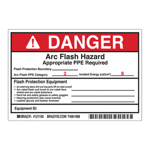 Étiquettes autocollantes durables pour les zones de travail électriques, signalant les risques d'arc électrique et les équipements de protection individuelle (EPI) requises - Product Image 1