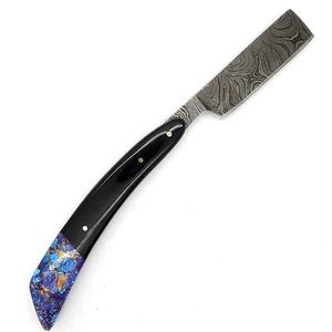 Rasoir droit traditionnel en acier Damas fait main Jexmoo personnalisé pour barbiers, avec étui en cuir, cadeau pour témoin de mariage - Product Image 5