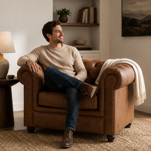 Canapé Chesterfield en cuir véritable marron de qualité supérieure avec garniture cloutée, élégant canapé d'appoint en cuir et mobilier de salon - Product Image 4