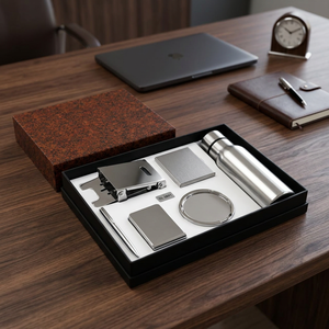 6 Piece Steel Corporate Gift Set with Ball Pen Mobile Stand <b>Card</b> Holder Coasters Stationery Stand and 750ml Water Bottle - Product Image 6