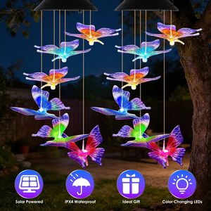 2 campanelli a vento a forma di farfalla a LED che cambiano colore, alimentati a energia solare, con corpo in ABS impermeabile IPX4 - Product Image 1