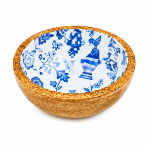 Tazón para Ensalada de Madera de Mango Artesanal con Estampado Esmaltado, Tazón de Madera Hecho a Mano, Apto para Alimentos, para Servir Frutas, Bocadillos, Decoración de Mesa de Cocina y Comedor - Product Image 1