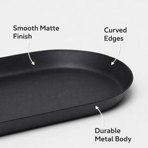 ถาดเสิร์ฟเหล็กเคลือบสีดำ |   ถาดโลหะทรงสี่เหลี่ยมขนาด 10” x 5.5” สำหรับโต๊ะกาแฟ เคาน์เตอร์ครัว โต๊ะเครื่องแป้ง และของตกแต่งบ้าน - Product Image 3