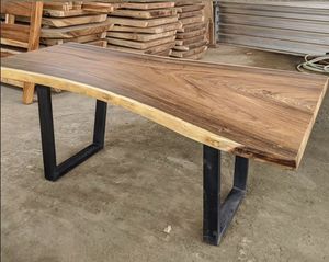 Table à manger rectangulaire en bois massif rustique éco-responsable faite à la main avec pieds en métal, design moderne, multifonctionnelle, stable, meubles pour la maison - Product Image 4