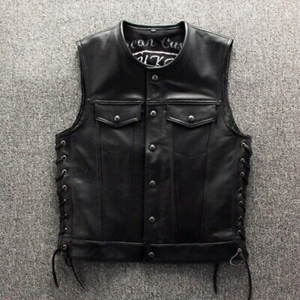 <b>Men</b>’s Genuine Leather <b>Vest</b> Sleeveless Biker <b>Waistcoat</b> with Classic Fit, Custom Colors, Sizes, Logo and Private Label Options - Product Image 5