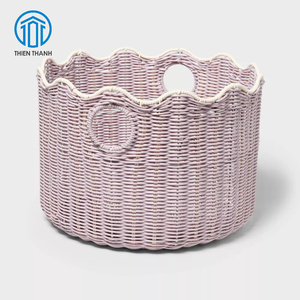New Arrival High Quality Scalloped Poly Rattan <b>Large</b> Decorative <b>Storage</b> <b>Basket</b> Handmade Elegant Wicker <b>Basket</b> Home Decor - Product Image 1