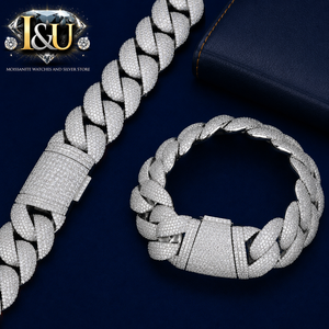 สร้อยข้อมือและสร้อยคอแบบคิวบันลิงค์ขนาด 24 มม. ประดับเพชรโมอิสซาไนต์ เงินแท้ 925  สำหรับทั้งชายและหญิง สไตล์ฮิปฮอป - Product Image 3