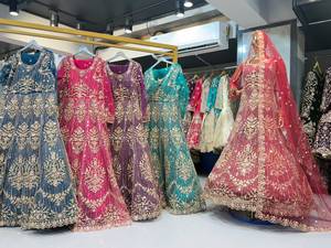 Red Bridal Lehenga Choli Heavy Hand Zari Embroidery Velvet <b>Net</b> Anarkali A-Line Floor-Length Suit Dupatta Wedding Festival Wear - Product Image 2