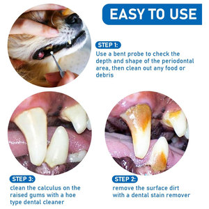 Kit de 3 gratte-dents dentaires pour chiens et chats, double tête en acier inoxydable, outil professionnel manuel pour l'élimination du tartre chez les animaux de compagnie - Product Image 4